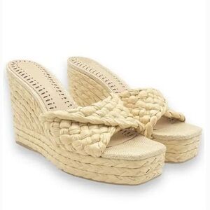 Antonio Melani Womens Magee Natural Braided Raffia Wedge Sandals